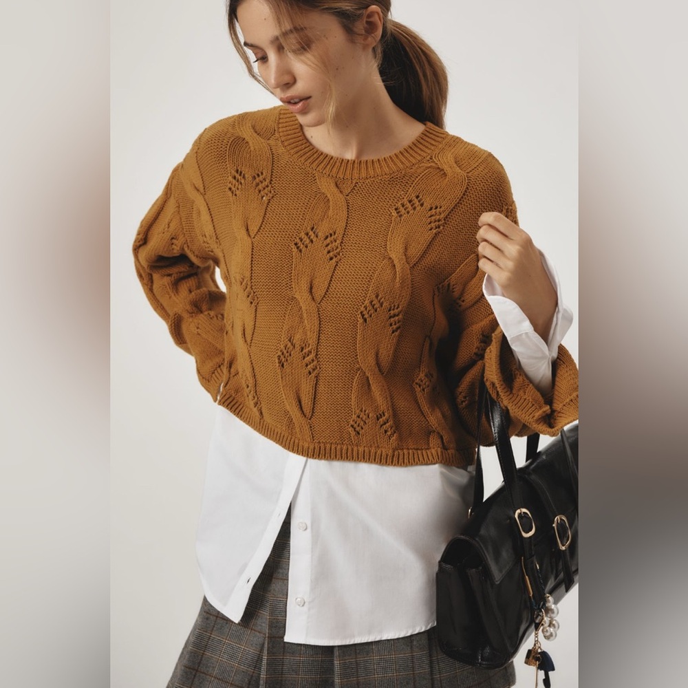 ✨ Anthropologie Cable Twofer Sweater Sz XL